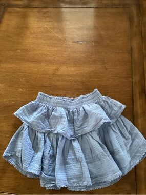 LoveShackFancy Pale Blue Ruffled Waist Skirt